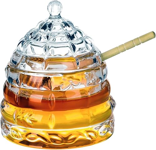Miniatura 7 de Tarros de miel de vidrio de colmena de abeja con tapa y tapa de 10 onzas, recipiente de vidrio pesado transparente para miel para jarabe de