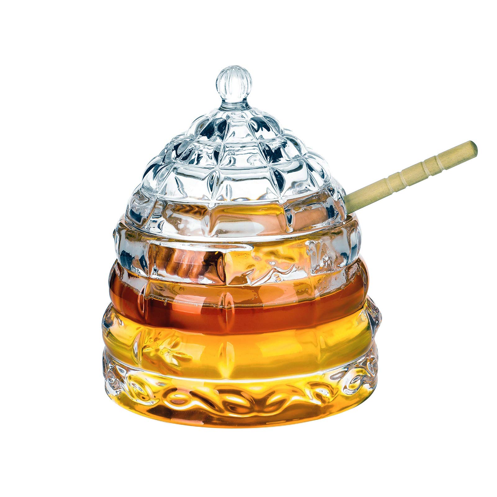 1500 C - Vaso per miele da tavolo con vaschetta e coperchio, 232,5 g, in vetro pesante, per marmellata, gelatina, casa, cucina, tè