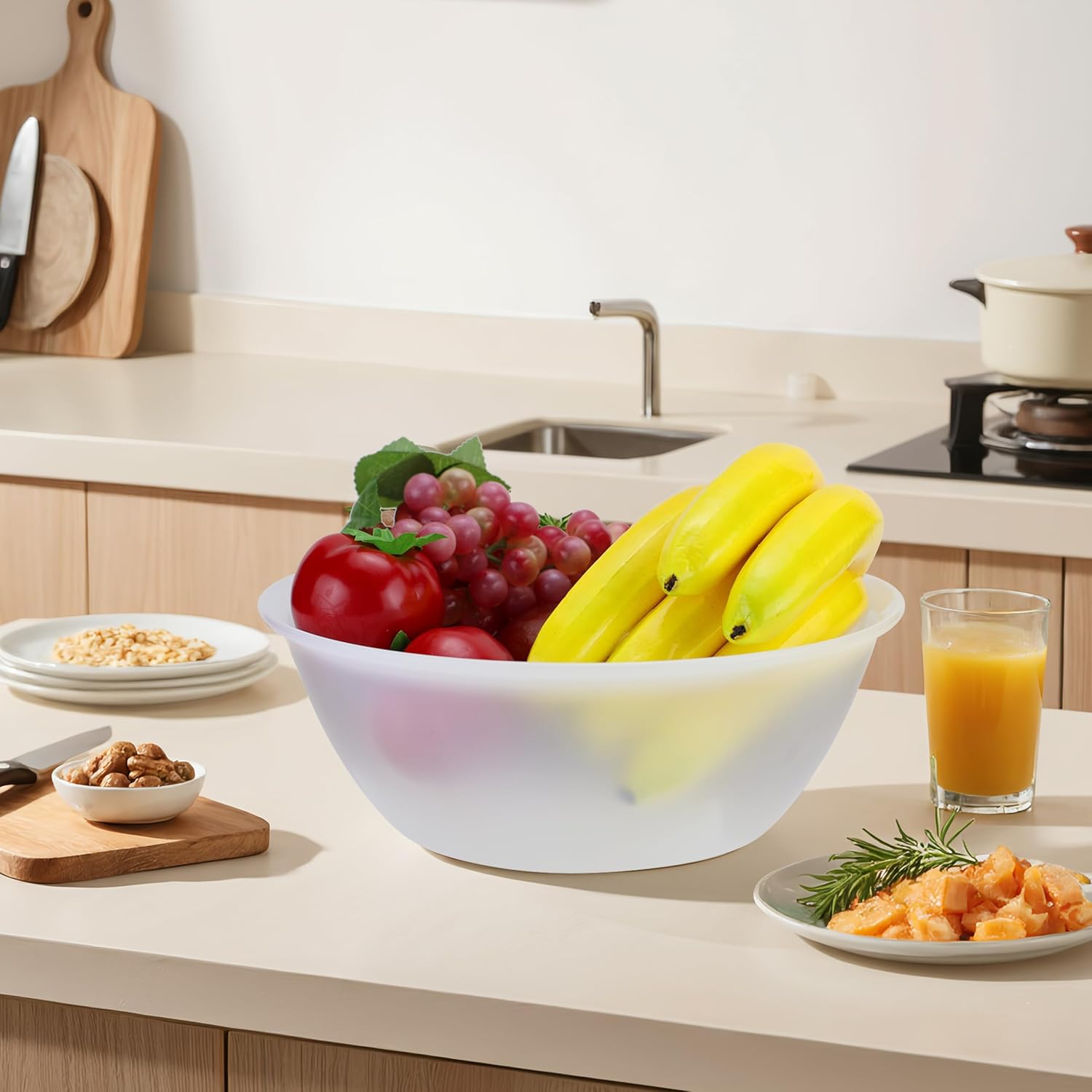 EIKS 4 Pack Plastic Water Basins for Washing & Storage Vegetable Fruit Dishes Tableware, Work in Home Kitchen Bath Sink, Each Size Dia. 12.0" x H4.4 (4 Quart)