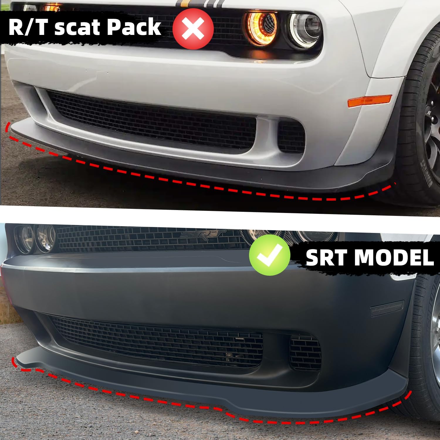 Front Bumper Lip Splitter Protector Cover Trim Compatible With Challenger 2015-2023 Dodge Challenger SRT Hellcat (Not Fit Widebody and All SXT, GT, R/T Models),Yellow Exterior Accessories 2pcs