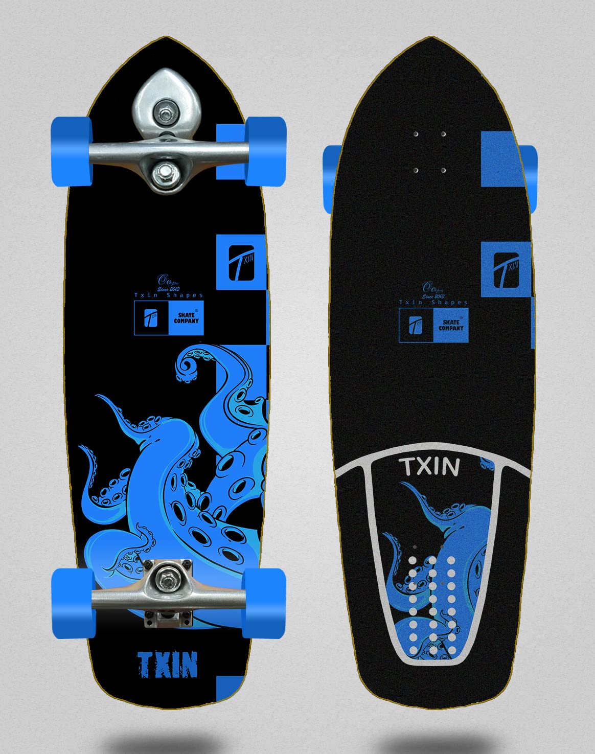 Txin Surfskate Complete with Buri Surf Skate Trucks - Octopus Blue 34