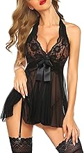 SSoShHub Premium Ultrasoft Babydoll Lingerie Bikini Swimwear Mini Chemise Mesh Wedding Bikini Nightie with Panty Bridal Honeymoon Valentine Halloween Nightdress with Garter Clip and Stocking