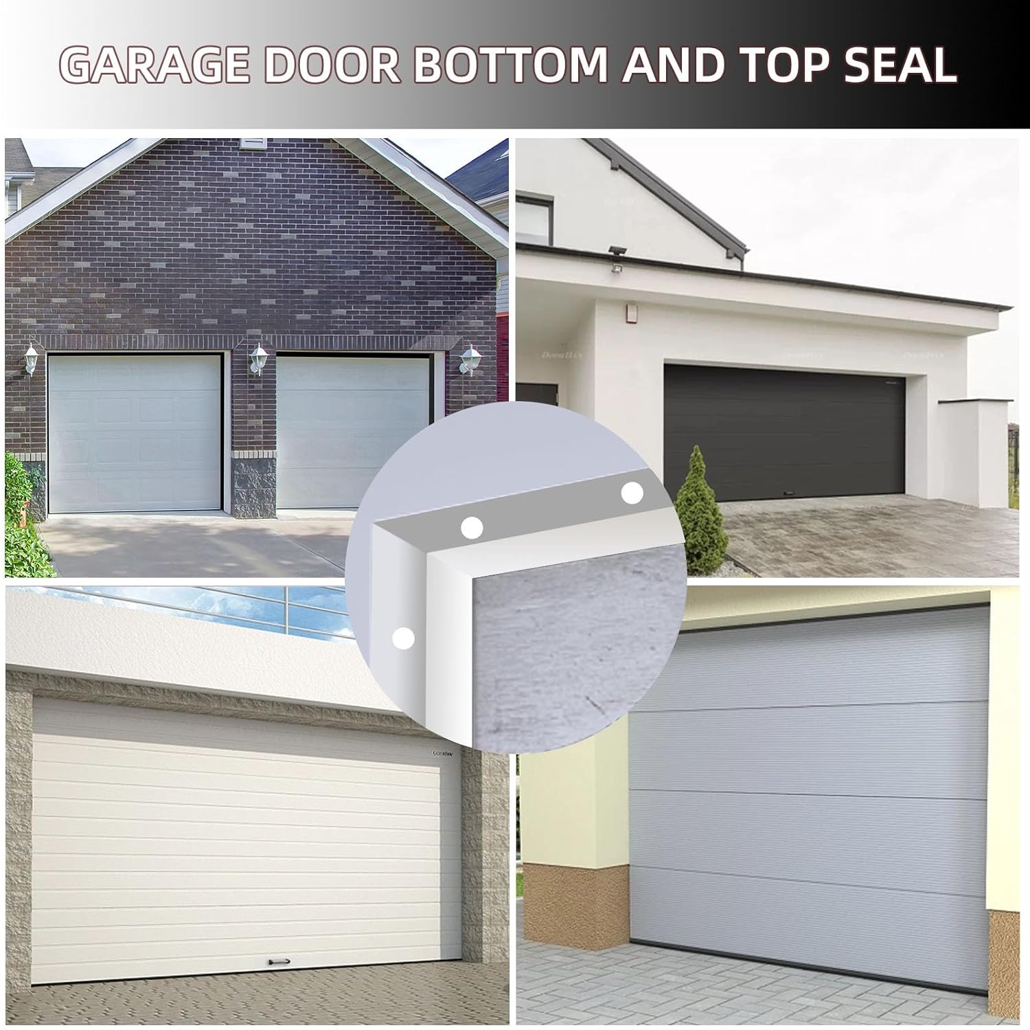 Garage Door Weather Stripping, 40FT White Garage Door Side and Top Seal Trim, Universal Adhesive Backed Garage Door Rubber Seal Strip Replacement with Nails