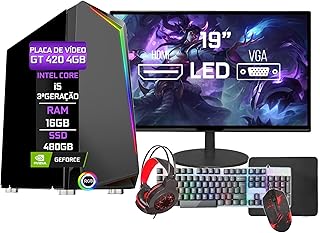 Pc Gamer Completo Blue PC Intel i5 3ª Geração 16GB GT 420 4GB SSD 480GB Monitor 19"- Kit Gamer Teclado Mouse Headset