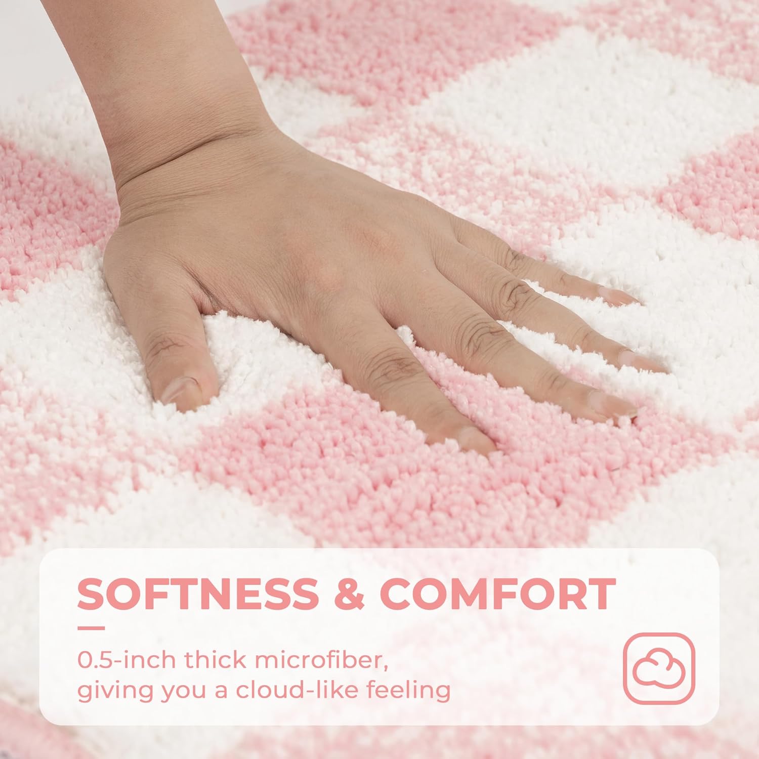GRANNY SAYS Checkered Pink Bathroom Rugs Decor, 48" x 24", Fluffy Rug, Absorbent Microfiber Ultra Soft Bath Mat Washable, Non-Slip Bath Mats for Bathroom, Cute Floor Mat for Tub, Shower, Bedroom