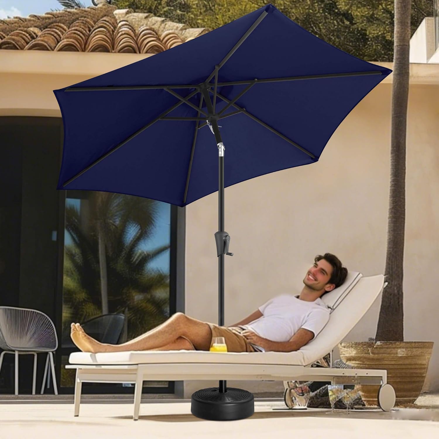 FLAME&SHADE 7.5ft Patio Umbrella - Outdoor Umbrella with Push Button Tilt and Crank for UV Protection, Table Market Umbrella for Garden, Deck, Backyard, Pool and Beach(Navy Blue)