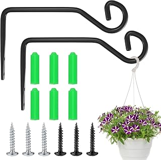 2 Pack Hanging Basket Bracket, Wall Hanging Plant Basket Holder Hanger Hooks Brackets for Garden Light Flower Pots Bird Feeders Plants Lanterns Wind Chimes Hooks Brackets (Black)