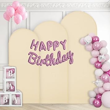 WEERRW Beige Arch Backdrop Cover Ballon Arch Stand Covers Set of 3 Spandex Fitted Round Top Chiara Stretchy Backdrop for Wedding Birthday Party Decoration6FT, 6.6FT, 7.2FT