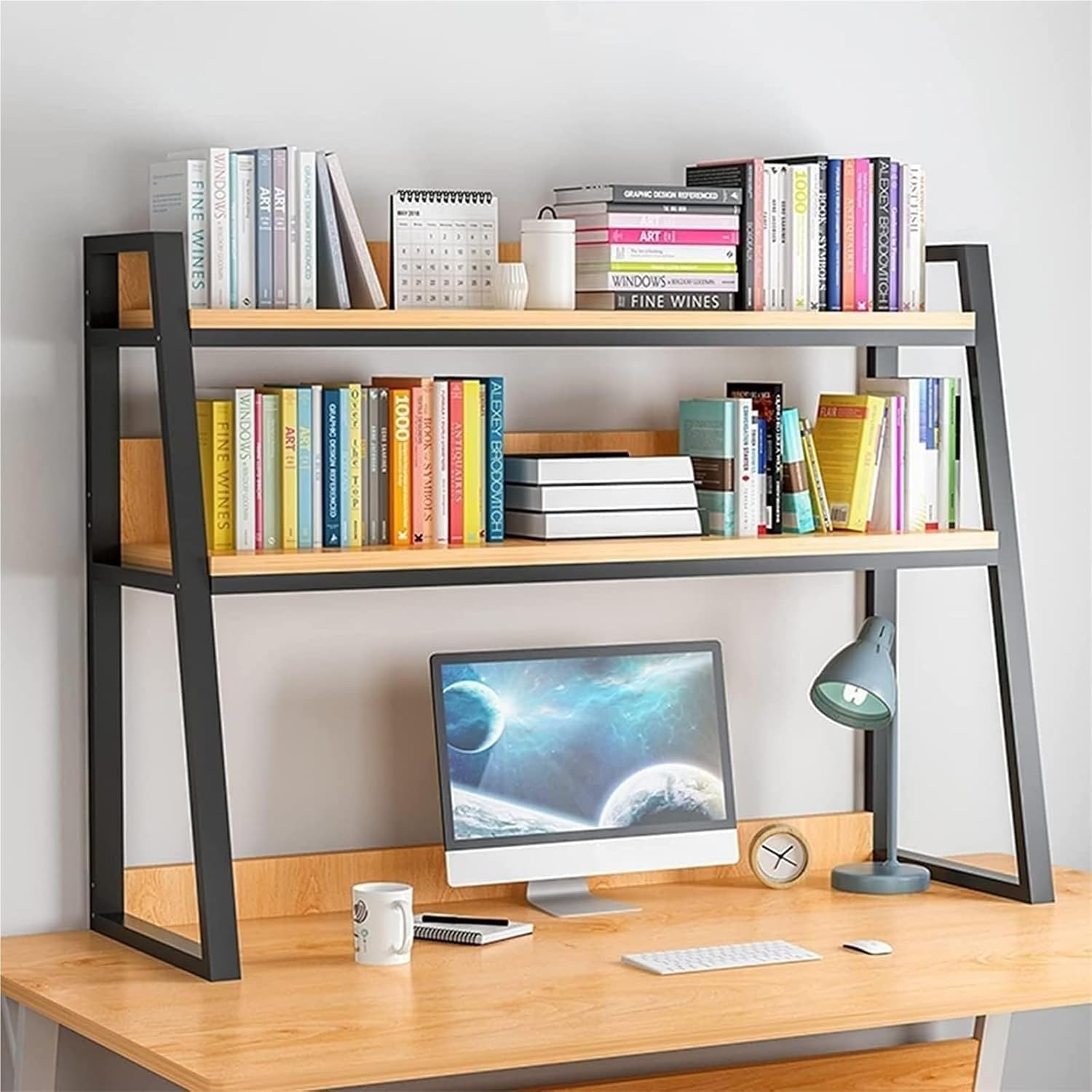 Desktop Ladder Bookshelf Wooden and Metal Bookshelves It is Suitable for Office Supplies Finishing and h