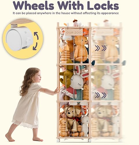 Miniatura 3 de Almacenamiento y organizador de animales de peluche, organizador de juguetes de zoológico de madera extra grande de 54 pulgadas, jaula de juguetes