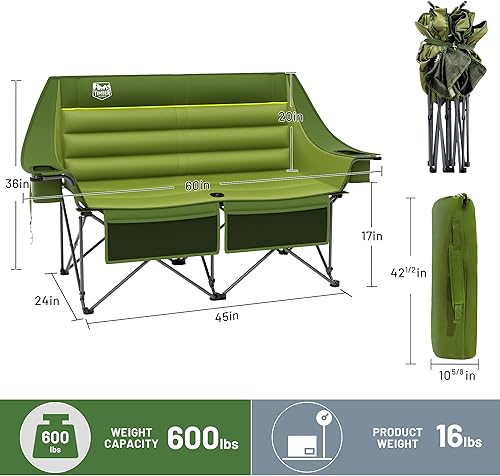 Miniatura 3 de Timber Ridge Silla de Campamento Doble, Sofá de Campamento Plegable para Exteriores de Servicio Pesado, Sillas de Campamento Loveseat Perfectas para
