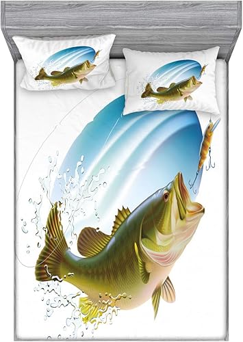 Miniatura 371 de Ambesonne - Juego de sábanas bajeras y fundas de almohada, diseño clásico botánico, plantas de jardín vintage, juego de 3 piezas con estampado