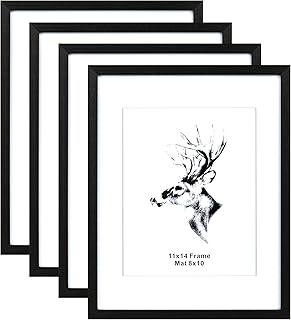 Yaetm 11x14 Black Picture Frame with Mat for 8x10 Set of 4, Solid Wood 1...