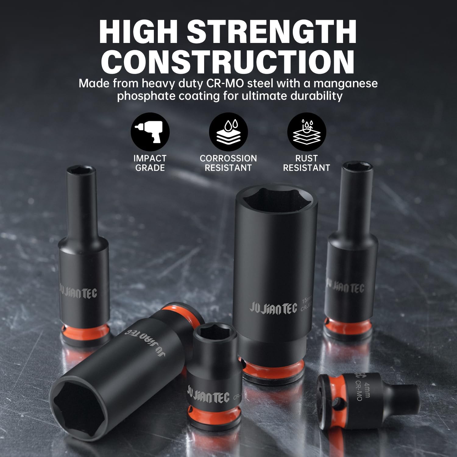 48-Piece 1/4" Drive Impact Socket Set, SAE & Metric (3/16"-9/16" & 4-15mm), Shallow & Deep Sockets Kit, 6-Point, Premium Cr-Mo Steel for Auto Repair, Sturdy Storage Case