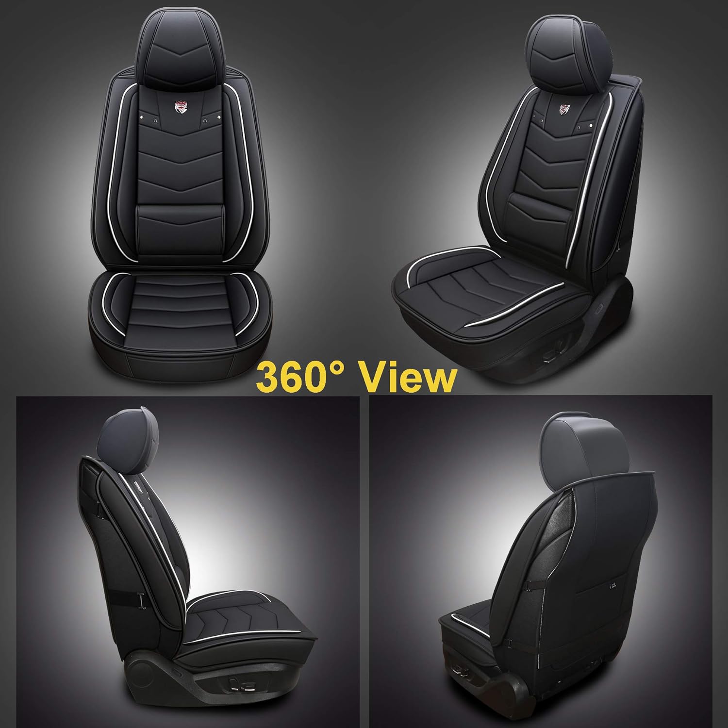 INCH Empire 2 Front Car Seat Cover Water Proof with Built-in Lumbar Support Fit for Accord Legacy Outback WRX Crosstrek Hybrid Tacoma FJ Cruiser RAV4 Corolla Matrix Venza Avalon (2 Front Black&White)