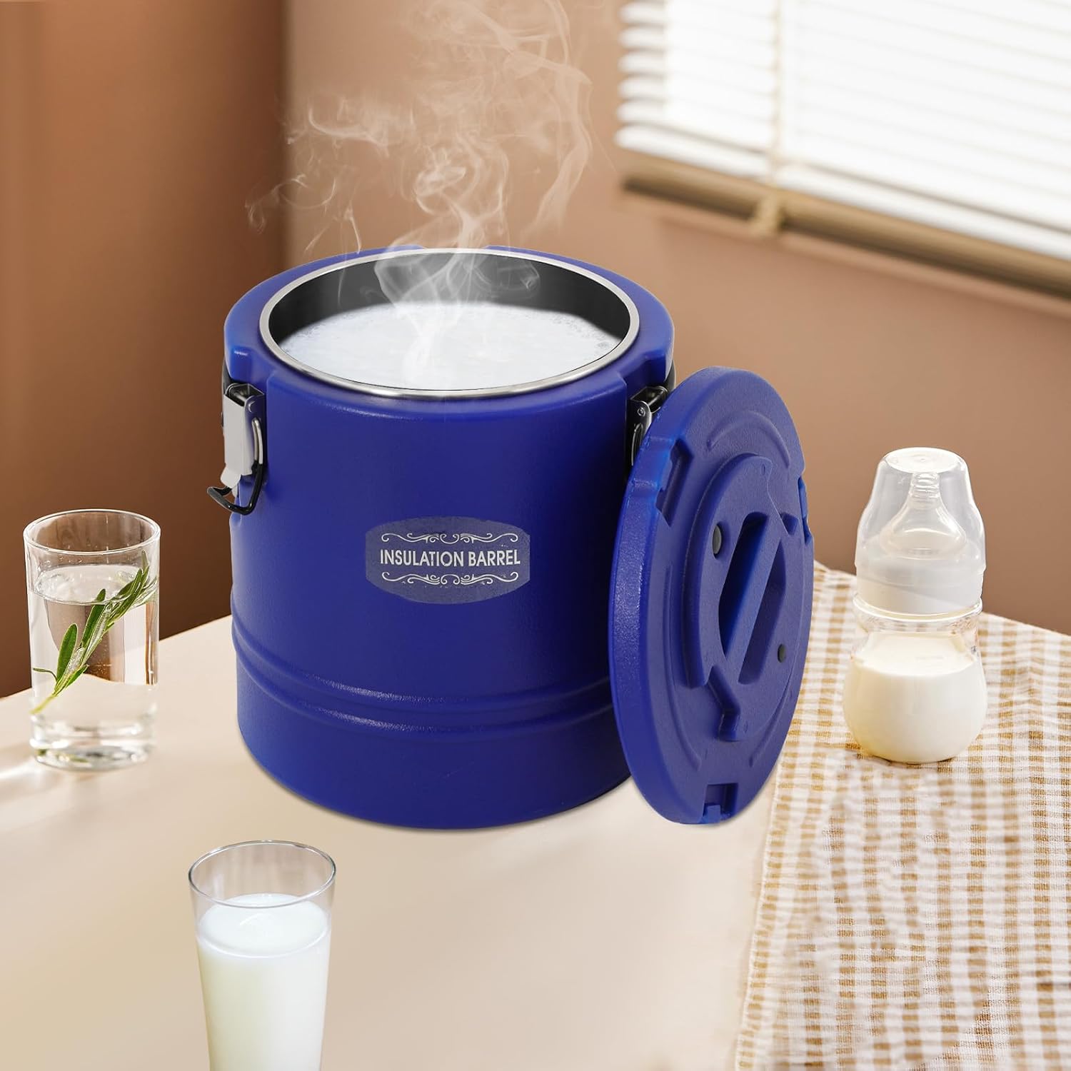 15.9QT Portable Insulated Soup Container,15L Commercial Insulated Bucket Carrier,Food Cooler Soup Carrier with Lids,Stainless Steel Beverage Cooling Barrel for Restaurant 6H Insulation Time (Blue)