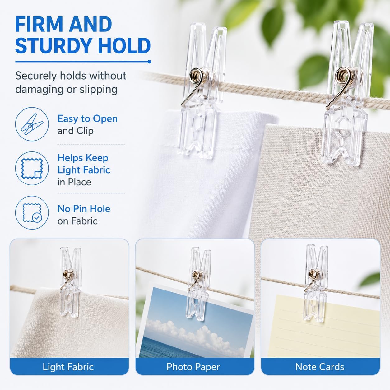 20Pcs Clear Plastic Clothes Pins, 2.5cm Mini Clips for Clothesline Photos Strong Sturdy Firm Hold Clamp Tight Easy Use No Pin Hole on Fabric for Laundry Storage and Organization Storage