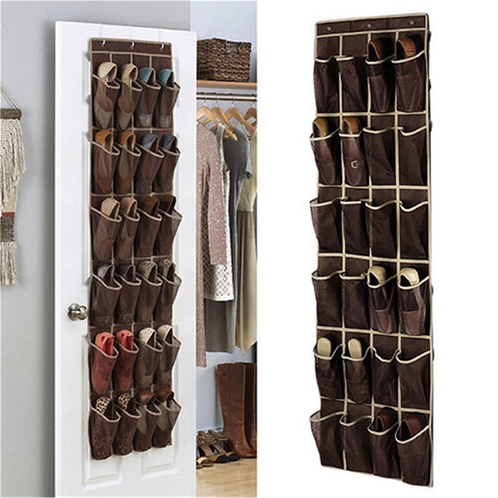 Organizador de zapatos para puerta colgante con 24 bolsillos, bolsa de almacenamiento no tejida para zapatos del hogar, ganchos para ahorrar espacio (A)
