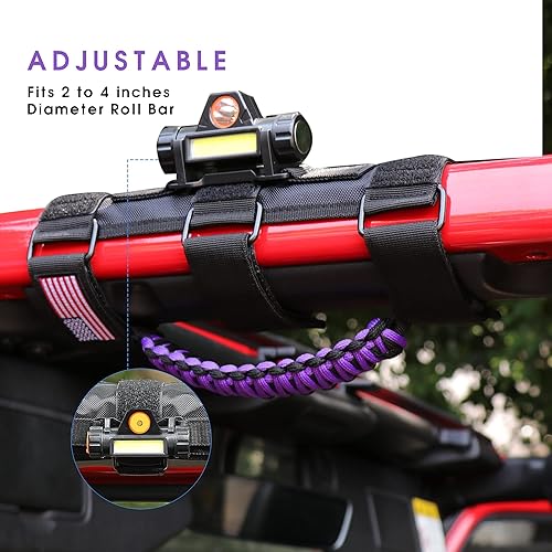 Miniatura 22 de Asas de agarre de barra de agarre con luz para Jeep Wrangler Accesorios TJ JK JL YJ Unlimited Rubicon Sahara 2 puertas 4 puertas Jeep Gladiator JT