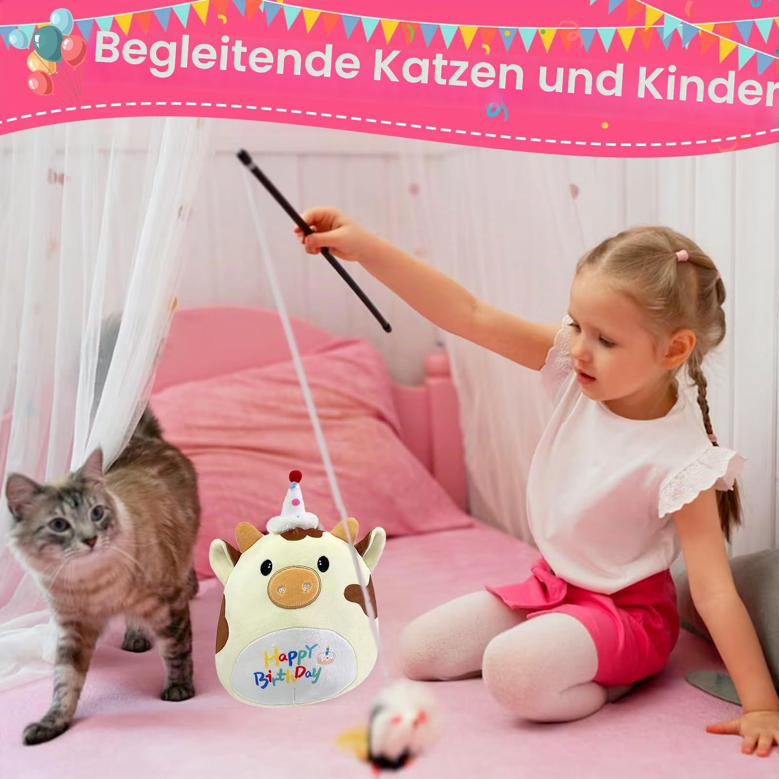 POPOYU Einhorn Kuscheltier Einhorn Plüschtier,25CM Happy Birthday Katze Geburtstag Kuscheltiere Mädchen,Plüschkissen für Kinder,Geburtstag Stofftiere Plüsch-Puppe Stofftier Geschenk