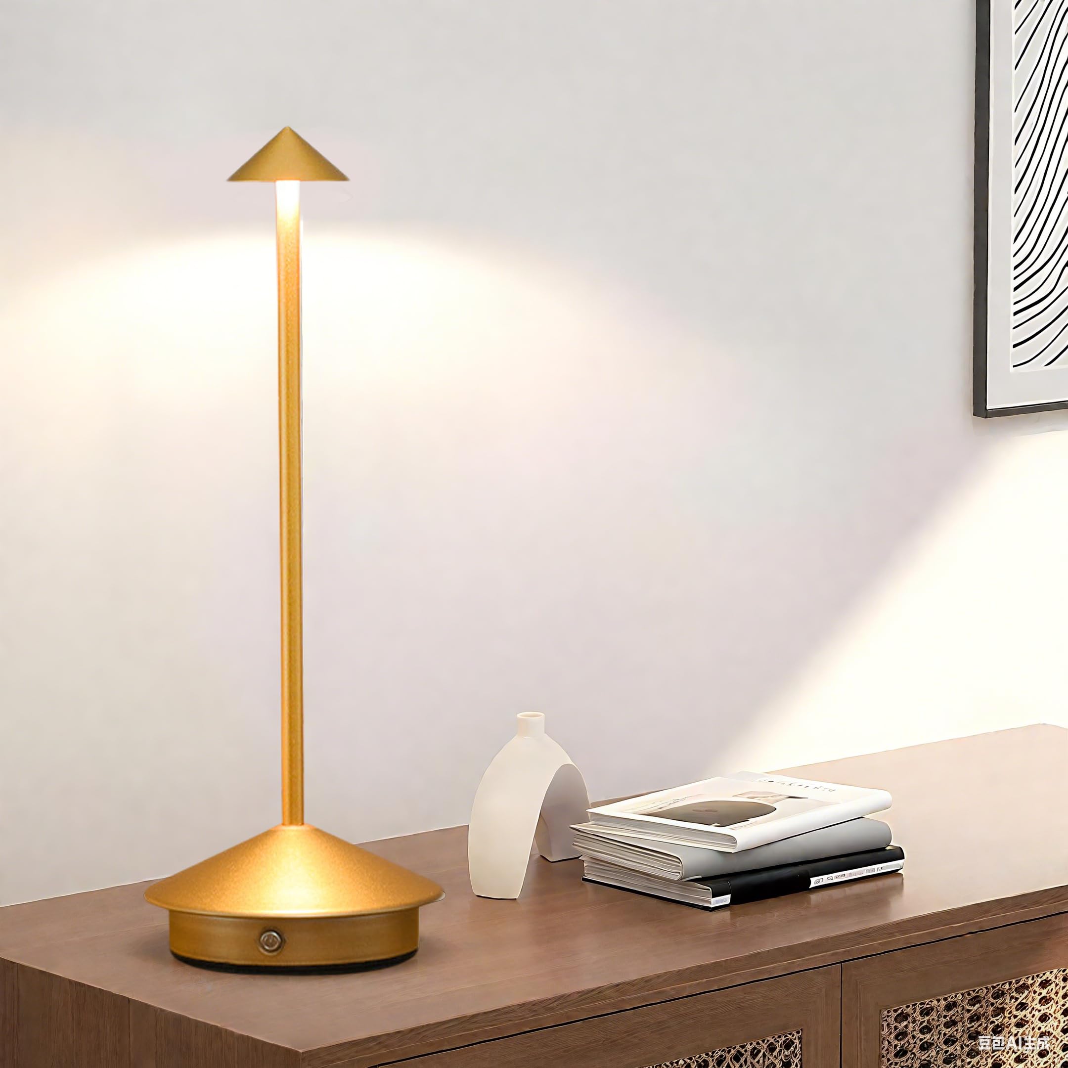 Eastyle Modern Metal Cordless Table Lamp Portable Touch Control Night Light with Dimmable Brightness USB-C Rechargeable for Bedroom