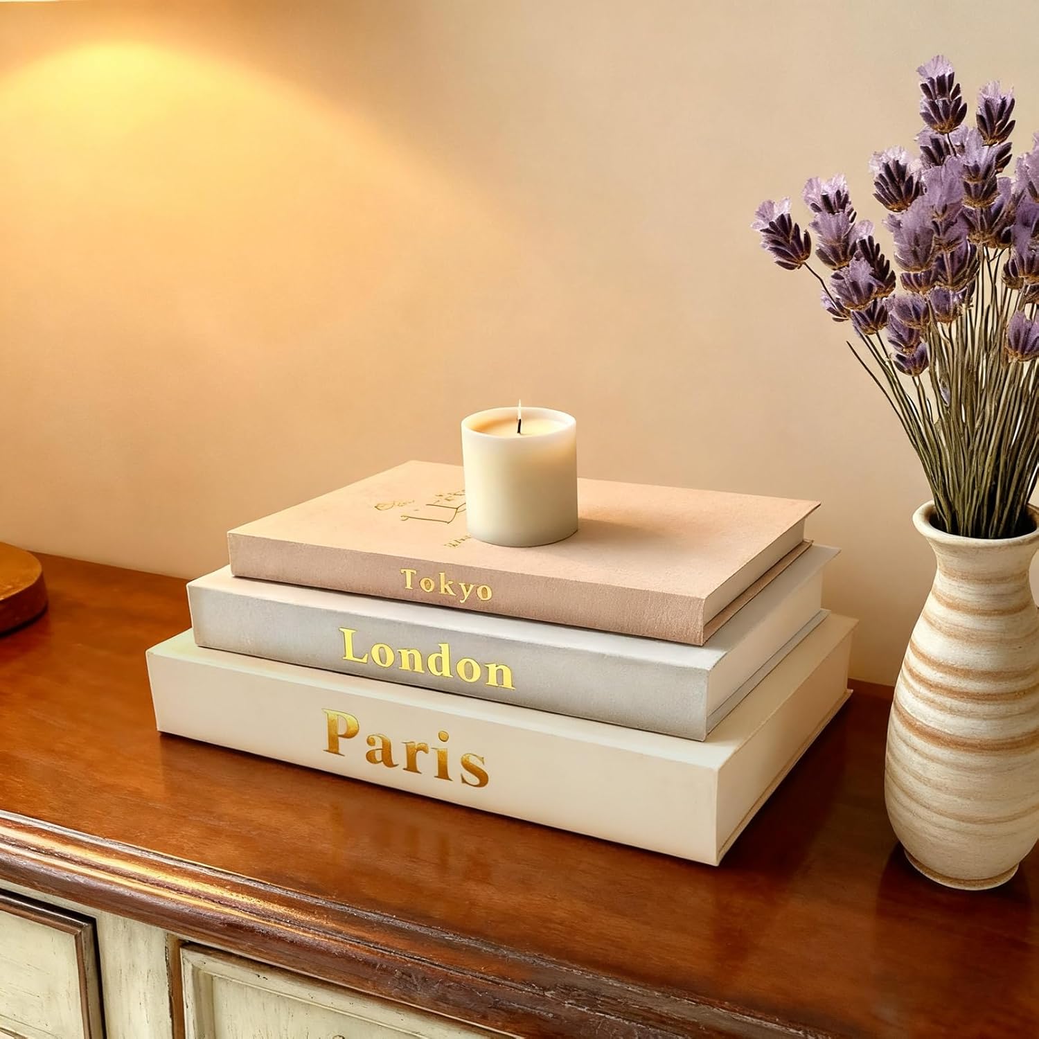 Decorative books for home Decor,A set of 3 linen boxes, stacked coffee table book decor aesthetic,such as entryway table, bookshelves,living room,bedroom,fake/faux book for decoration,Photo storage