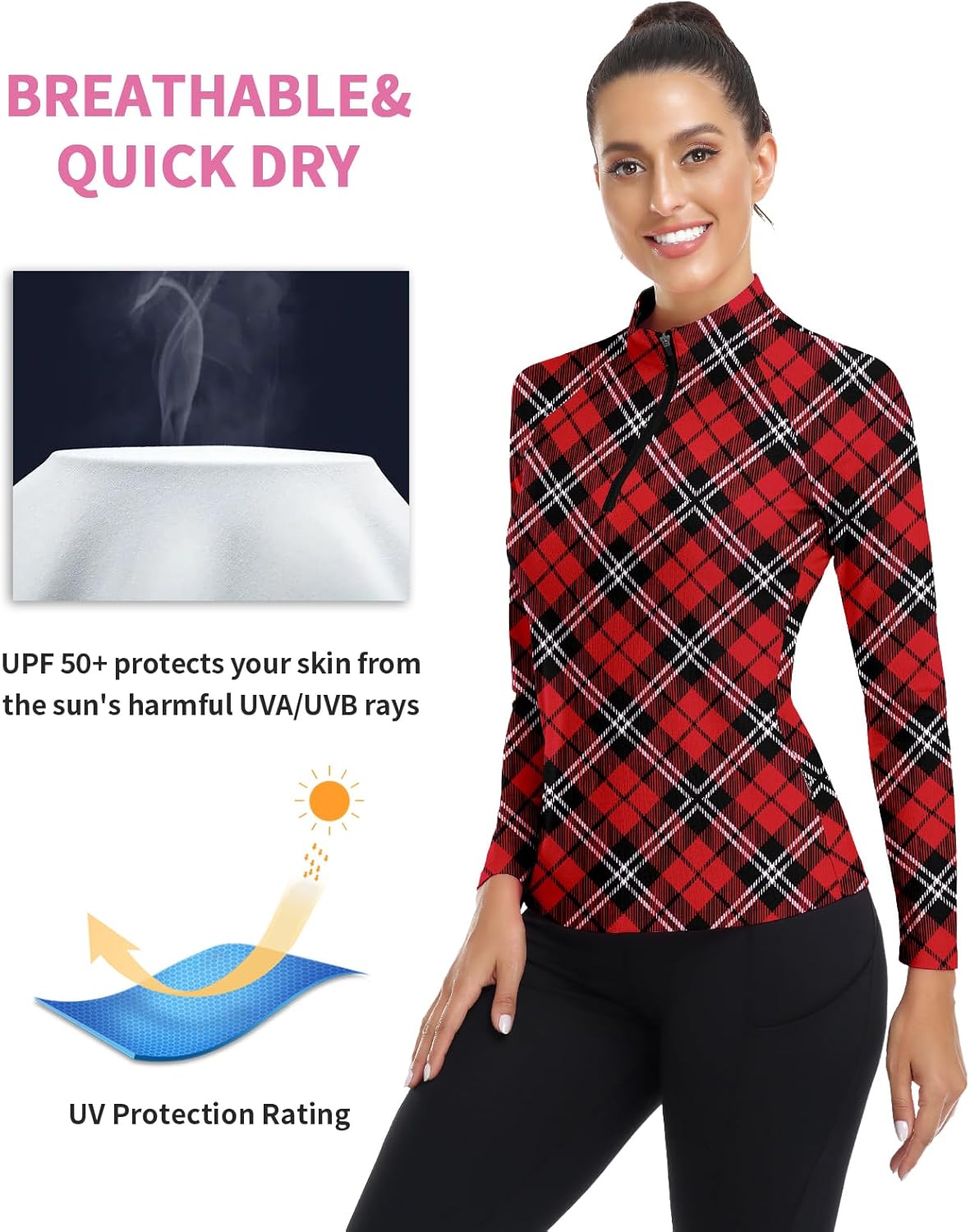 WOWENY Women's Long Sleeve Athletic Shirts Quarter Zip Pullover Collared T-Shirt Workout Print Tennis Top - Image 4