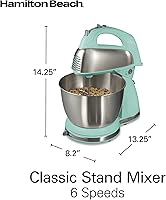 Vista 9 de Hamilton Beach Mezclador Clásico de Pie y de Mano, 4 Quarts, 6 Velocidades con QuickBurst, Soporte para Tazón, 290 Watts de Potencia Máxima, Azul