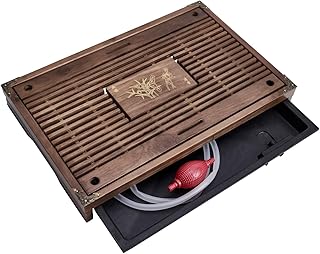17inch Wooden Tea Tray Large Gungfu Tea Table Serving Tray with Drainage Water Storage Chassis for Home/Office Kungfu Tea Set Tray (Brown B)
