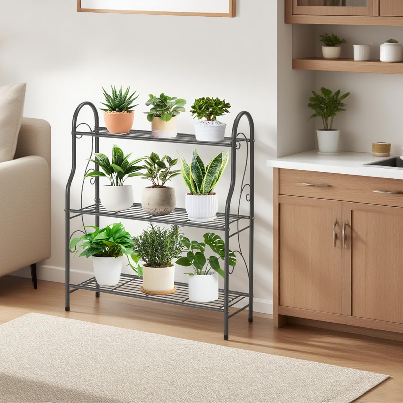 Support pour plantes à 3 niveaux, étagère échelle en métal pour plantes d'intérieur et d'extérieur, étagère étanche pour le salon, le balcon, le jardin