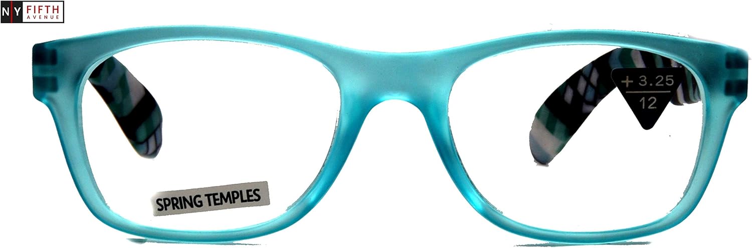 Monet, Premium Reading Glasses High End Reader Glass +1 +1.25 +1.50 +1.75 +2.00 to +3 Magnifying Glasses, Light Blue, Square. Optical Frames