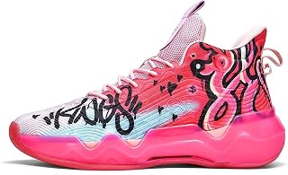 Bolognifi Zapatos de Baloncesto Fluorescentes neutros for Hombres, Zapatos de Mujer, Zapatillas súper Ligeras, Zapatos de Combate de Estilo Graffiti Color : Pink, Size : 8 Women/6 M