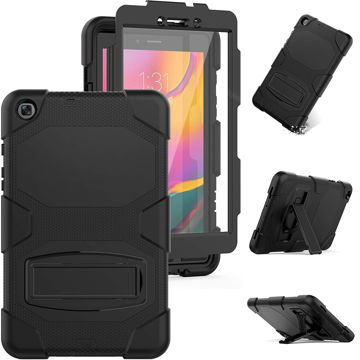 Galaxy Tab A 8.0 2019 Rugged Case with KickstandSM-T290 /SM-T295 CaseFull Body Heavy Duty Rugged Shockproof Protective Case Cover with Stand for Samsung Galaxy Tab A 8.0 T290/T295/T297 (Black)