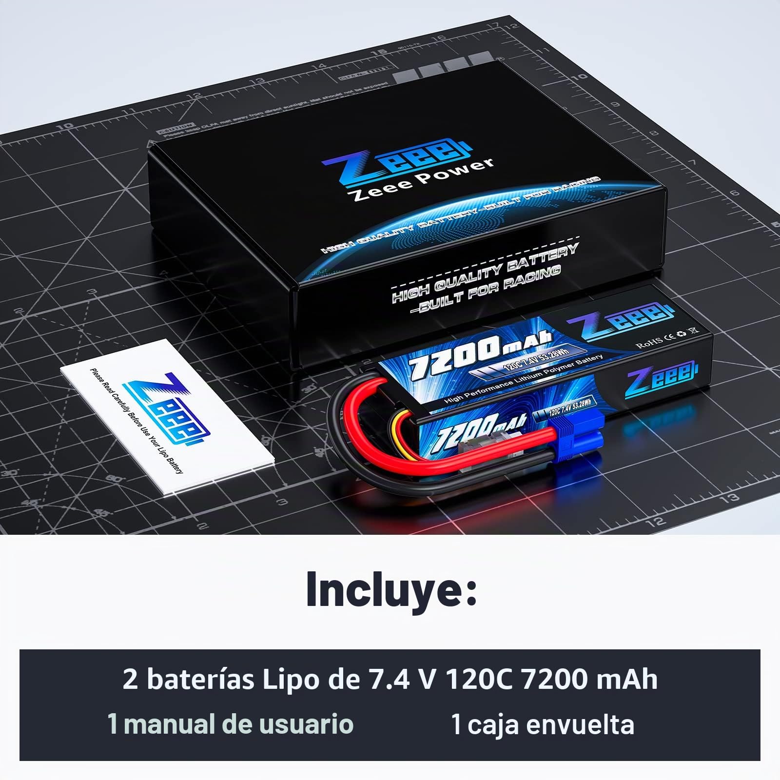Zeee 2S Lipo 7200mAh 7.4V 120C con Enchufe EC5 Batería RC Hardcase(2 pcs)