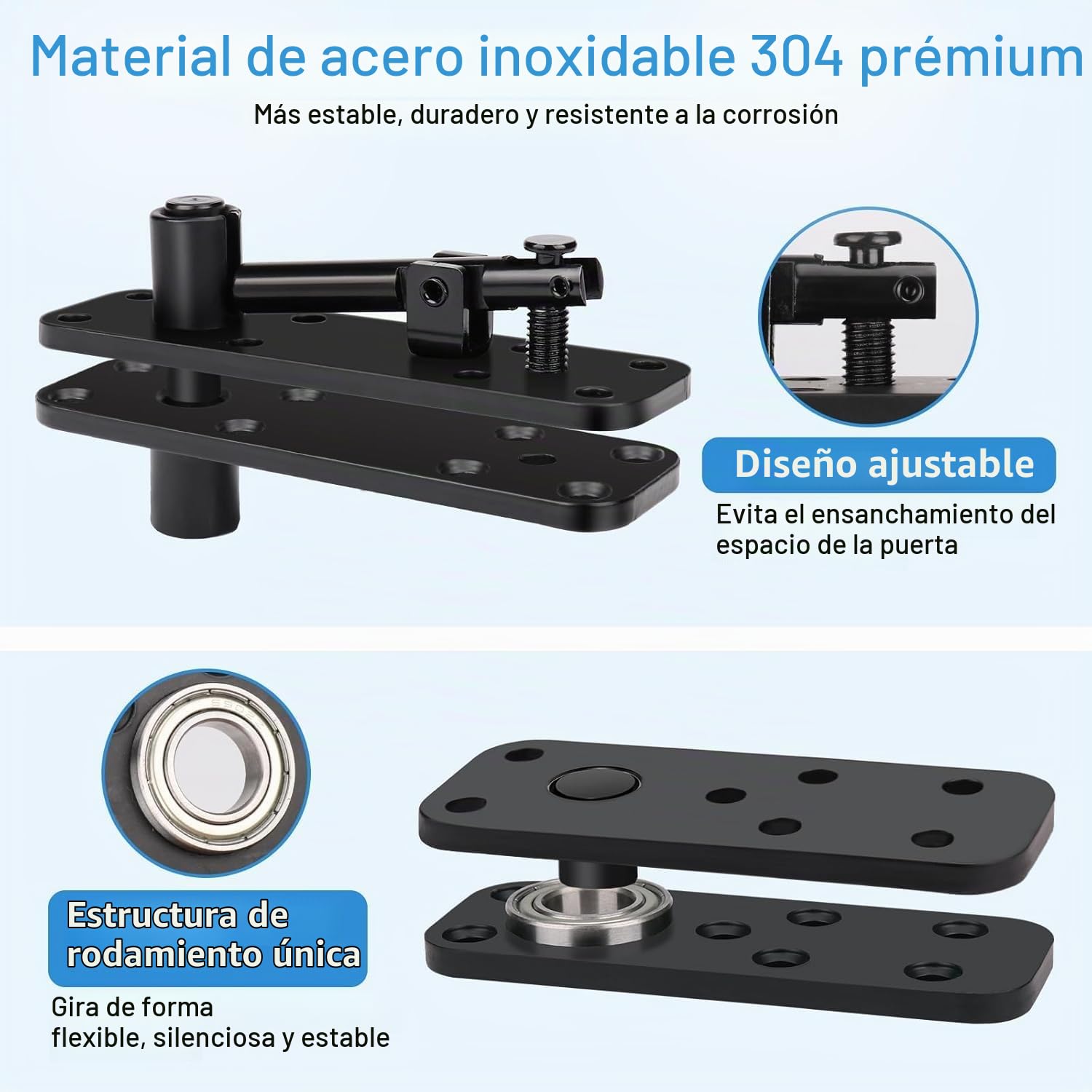 Bisagra Invisible para Puertas Pesadas - Pivote Superior e Inferior de Acero Inoxidable, Rotación 360°, Ajuste de Altura