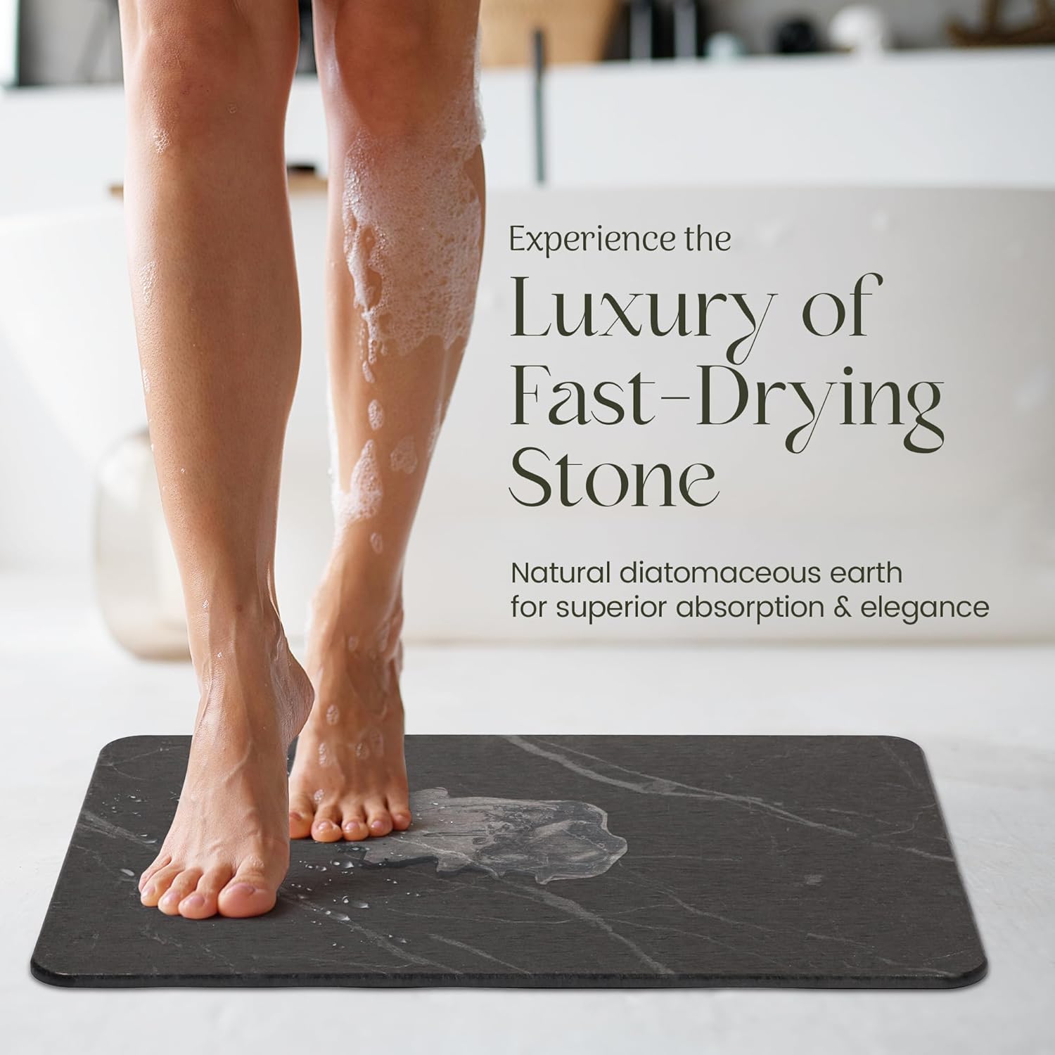 Quick Dry Shower Stone Bath Mat, Super Absorbent & Non-Slip 24 x 16 Inch Diatomaceous Earth Mat, Durable & Easy to Clean Diatomite Bath Mat for Bathroom Floor/Kitchen (Marble)