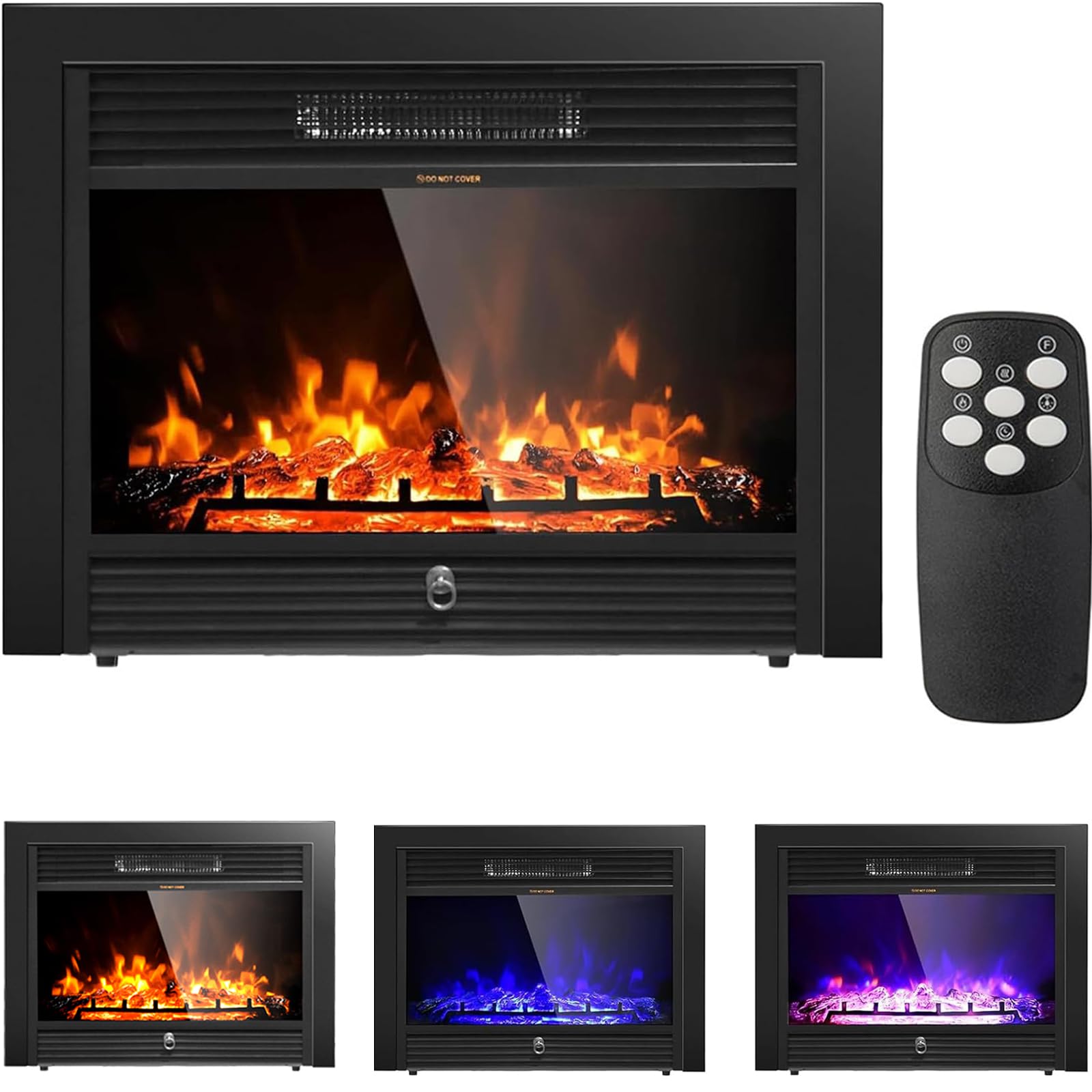RELAX4LIFE 28.5’’ Electric Fireplace Inserts, Wall Mounted & in-Wall Recessed Fireplace Heater w/3 Flame Colors, 5 Adjustable Brightness, 8H Timer,