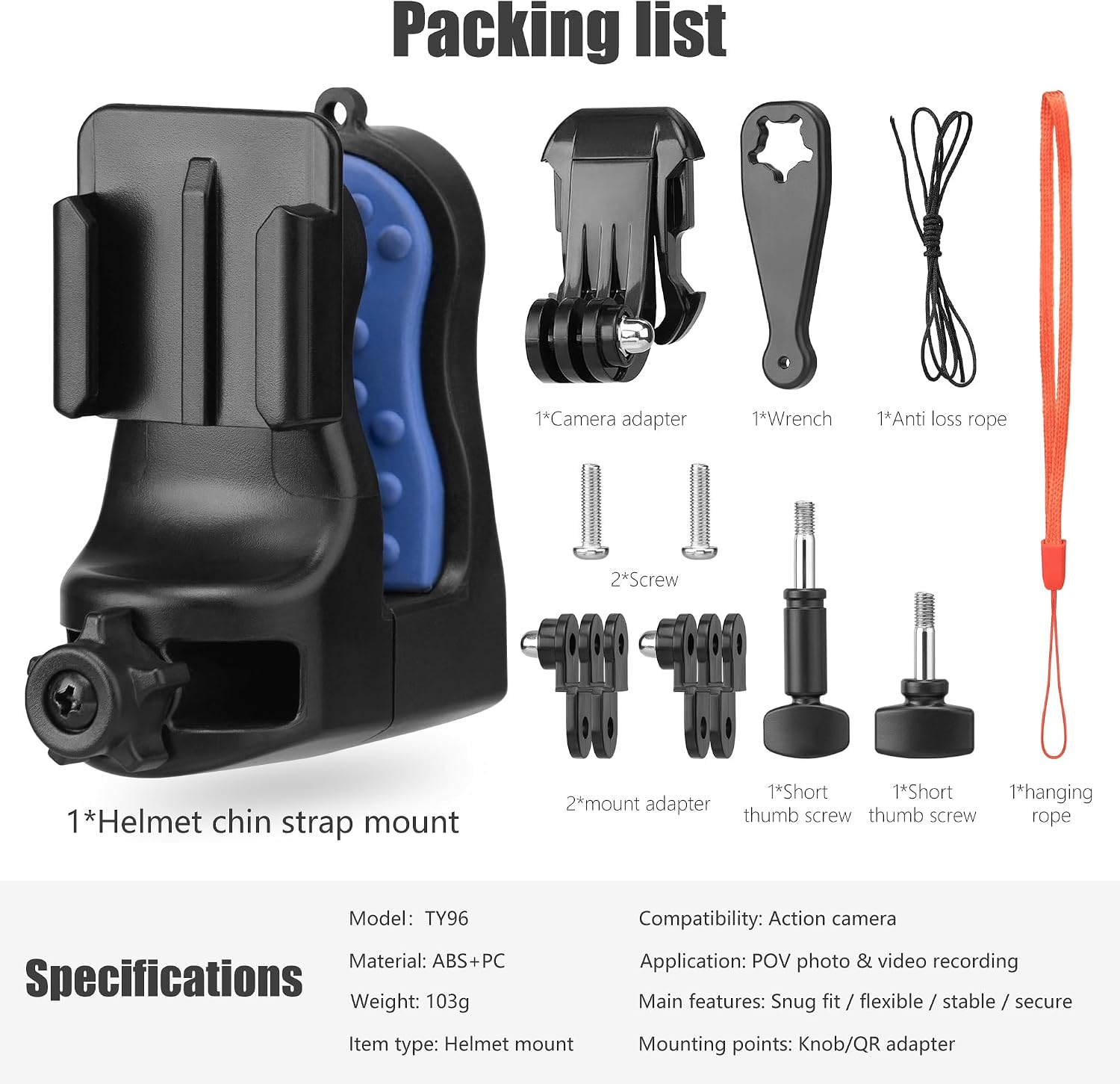 Motorcycle Helmet Chin Mount for GoPro Hero 13 12 11 10 9 8 7 - Compatible with Insta360 & DJI Osmo Action - No Glue Scratch-Free 180° Rotatable Quick Release - Fits Full-Face & Modular Helmets