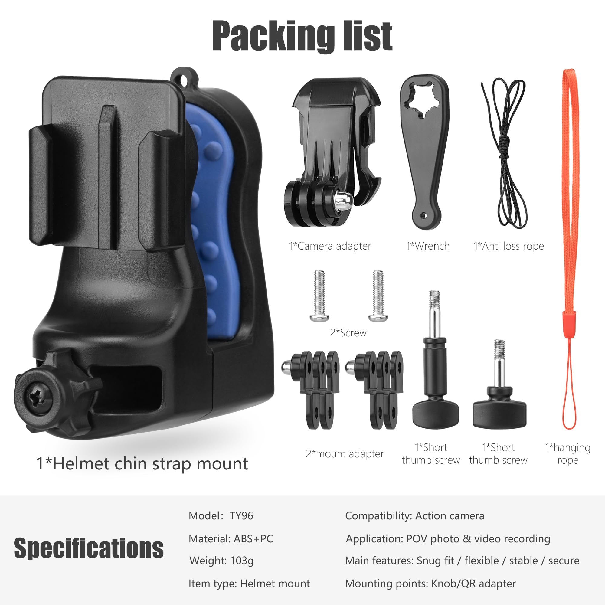 Helm-Kinnhalterung für Motorradhelm, Halterung für GoPro Hero 11/10/9/8/HERO7/6/5/4/3, DJI Osmo Action/YI/Akaso/Apeman/Acrosstour Action-Kamera für Biker, Motorradfahrer, Skifahren