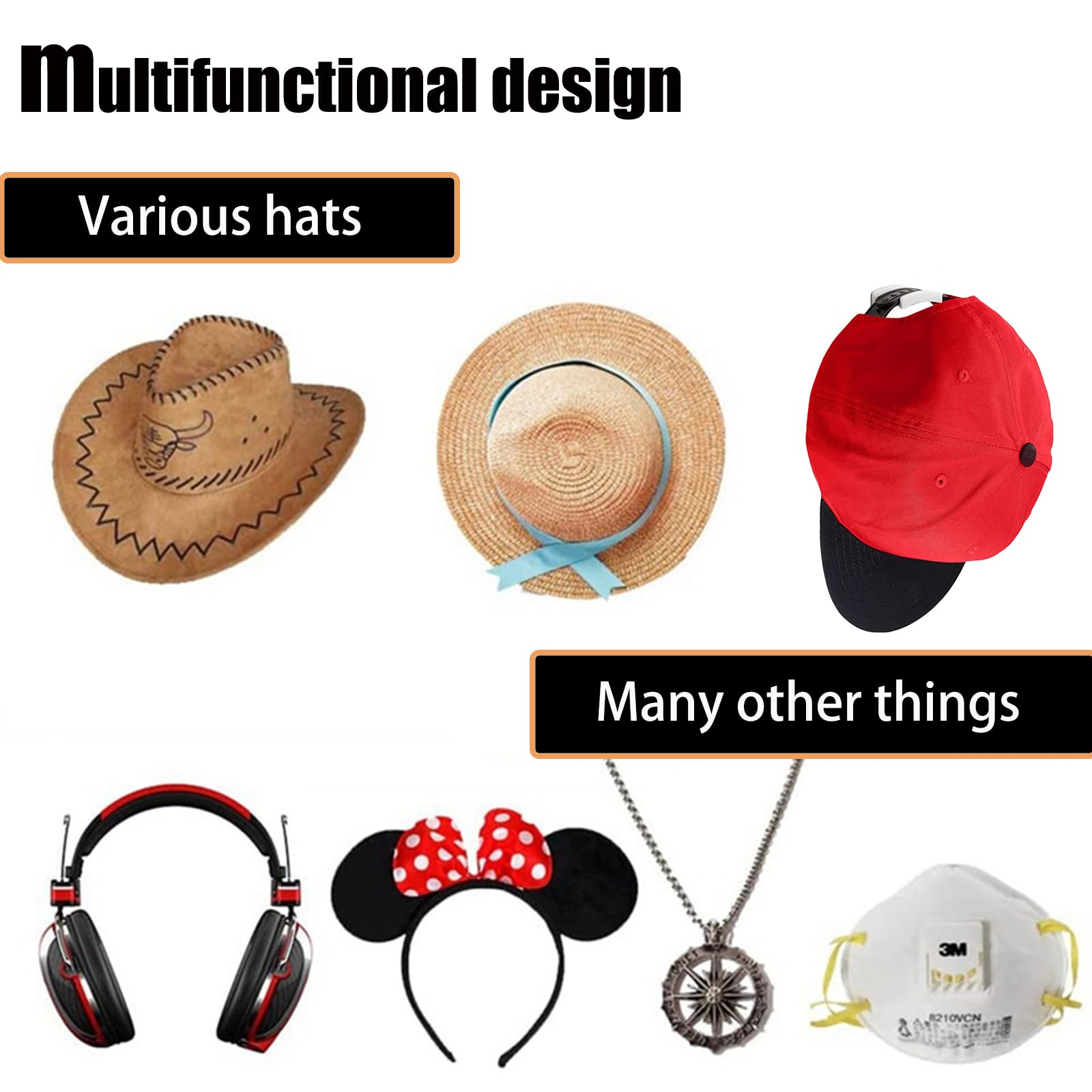 8 Pièces Porte-Casquette Mural Adhésif - Support Casquette Invisible Et Élégant, Range-Chapeaux Noire Minimaliste Pour Casquettes De Baseball, Chapeaux Et Accessoires (Noir)
