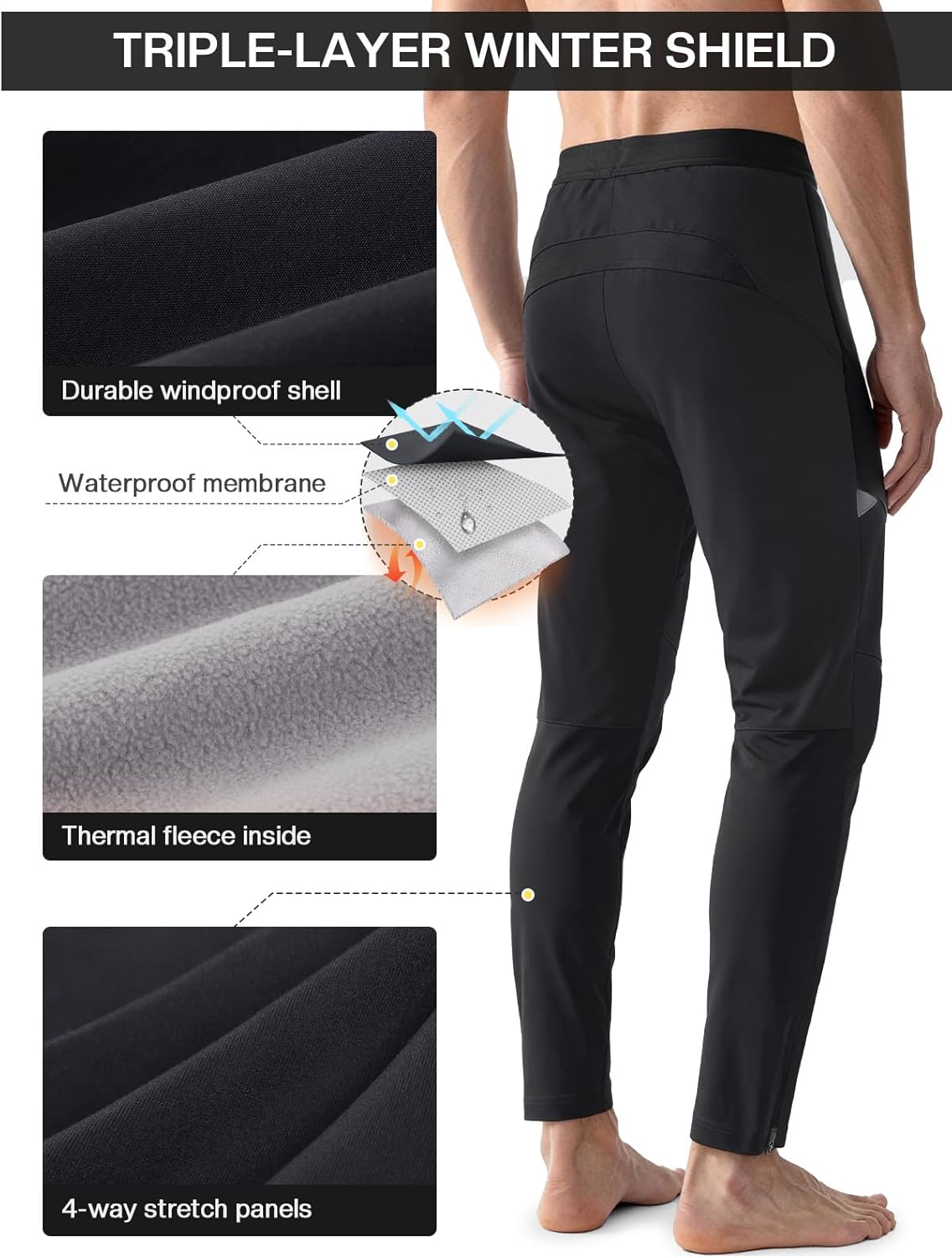 Winter Cycling Pants for Men Thermal Fleece-Lined Mountain Bike Pants Windproof Biking Bicyle Pants