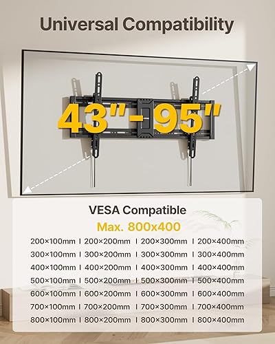 Miniatura 2 de monTEK Soporte de pared de TV inclinable resistente para televisores de 43 a 95 pulgadas, capacidad de 200 libras, soporte de pared delgado de