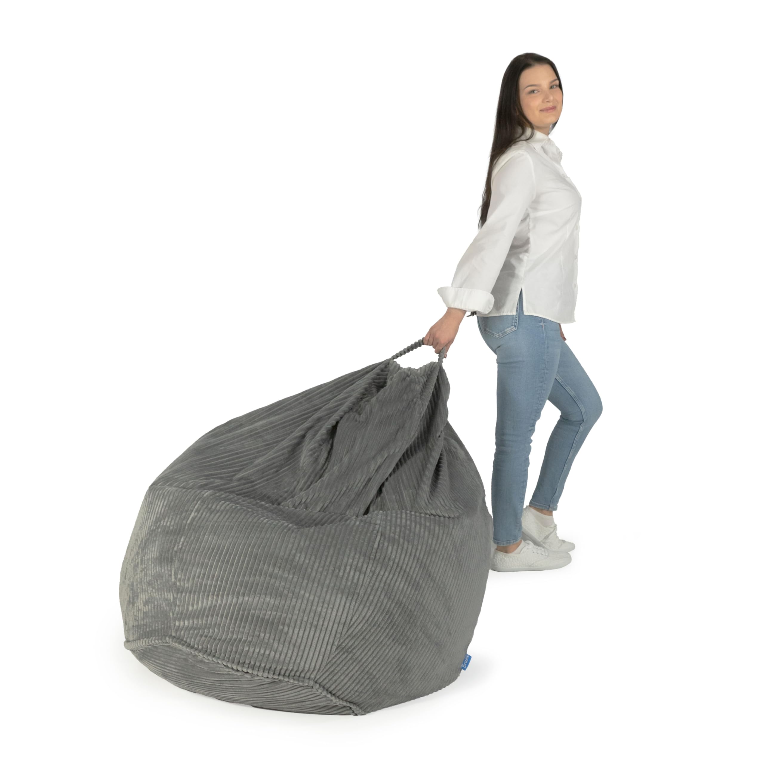 Bruni Classico Cord L in Grau - XXL-Sitzsack für drinnen mit Füllung, Indoor-Sitzsack aus Deutschland