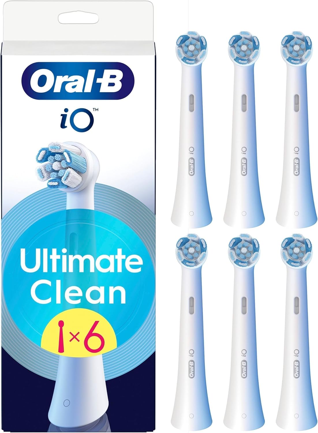 Oral-B iO Series Ultimate Clean Original Replacement Heads, Pack of 6 White Refills for Oral-B io Electric Toothbrushes, Deep Removal of Bacterial Plaque