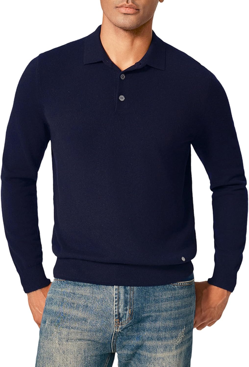 KVSS Men's Polo-Neck 100% Pure Cashmere Sweater, Business Casual Pullover Sweaters for Mens | Luxury from Inner Mongolia