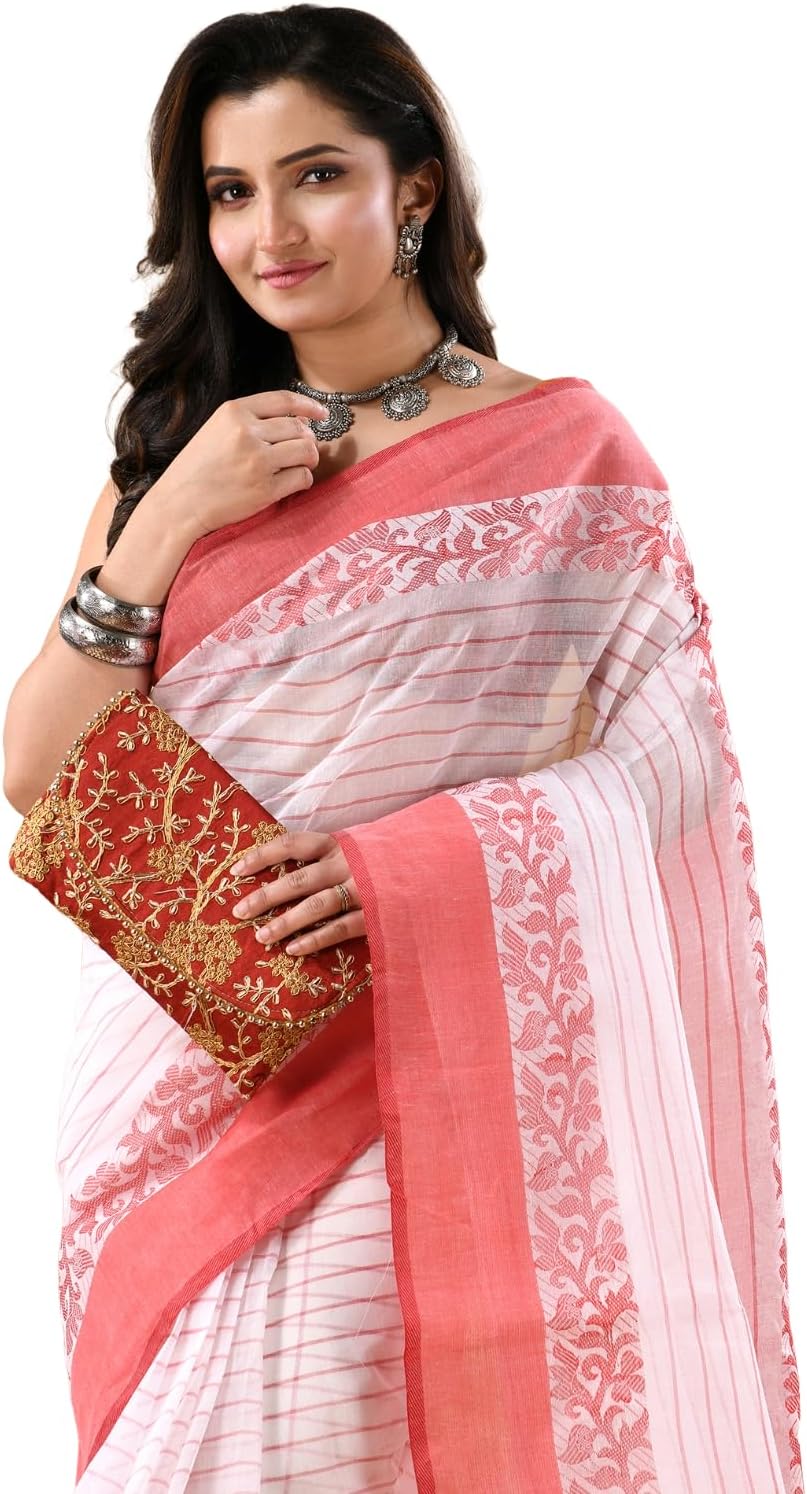 dB DESH BIDESH Women's Cotton Tant Saree for Wedding Party, Wear Trendy Chitralekha Georgette Handloom Saree for Women