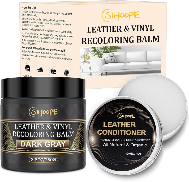 Kit de Reparo e Recoloração para Couro SIHOOPE com Bálsamo Cinza-Escuro e Óleo de Visão 100 mL