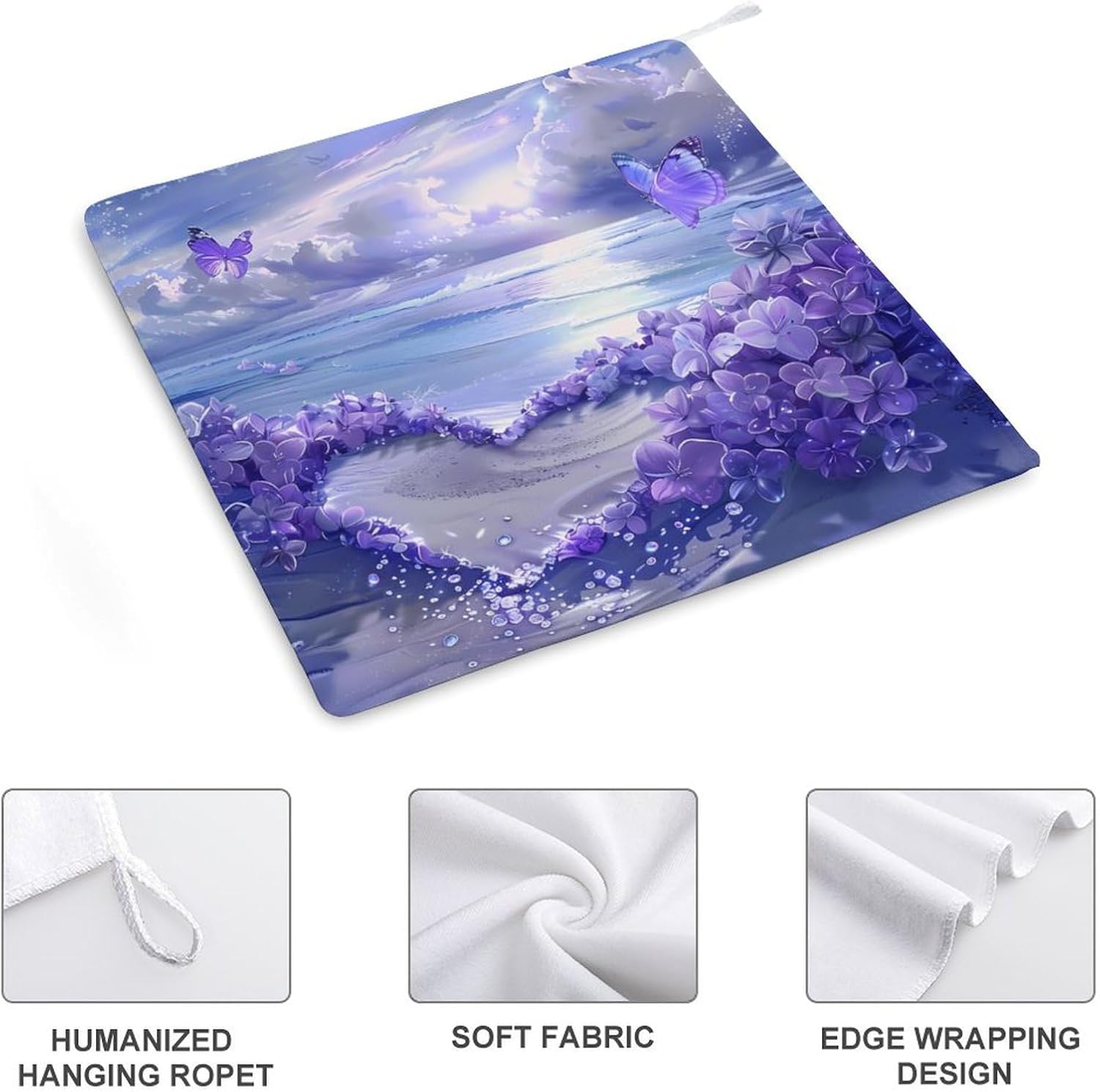 Purple Beach Flower Hand Towels for Bathroom Kitchen Towels Small Towel Handkerchiefs with Hanging Loop 4PCS
