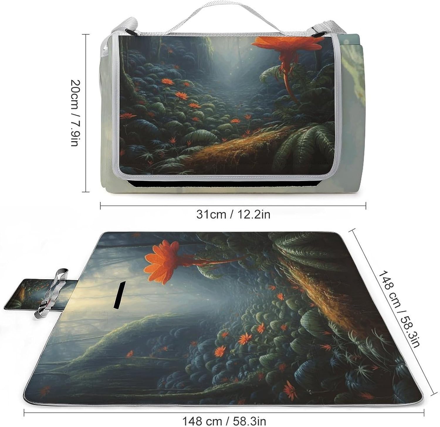 an Orange Blossom Waterproof Picnic Blanket 58.3''x58.3'',Portable and Foldable Picnic Mat with Handle,Outdoor Blankets for Lawn Park Beach Travel