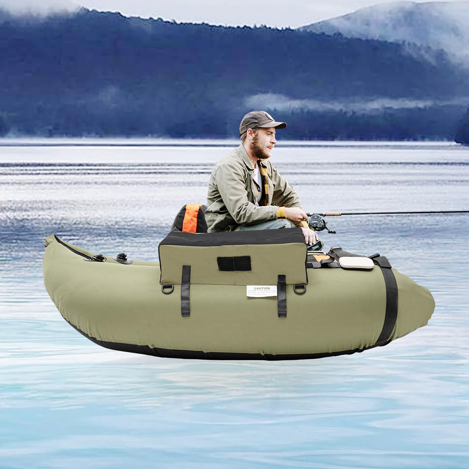 BOPRCSH Inflatable Fishing Float Tube with Pump, Storage Bag, U-Shaped Fishing Raft Adjustable Backrest (90-180°) Within 286.6lbs Load Capacity, Fishing Float Tube for Angling